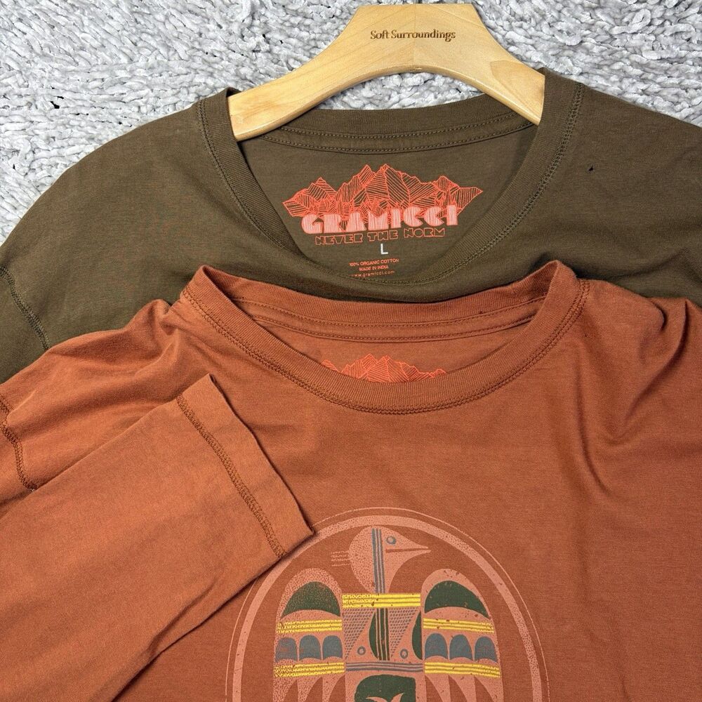 Gramicci Organic Cotton T-Shirt Lot of 2 Mens Large Long Sleeve Graphic Print